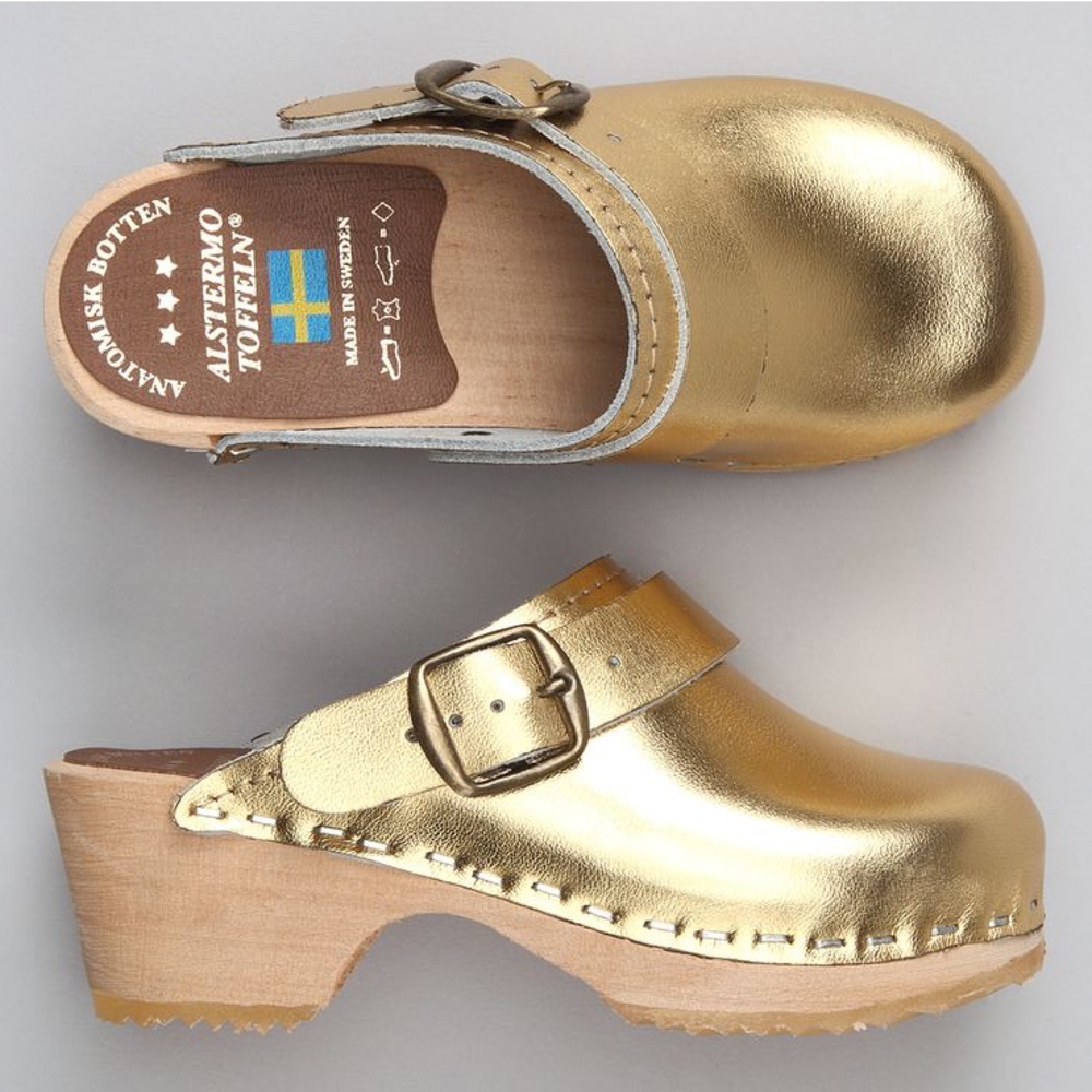 Metallic Gold Kids Clogs Alstemo Toffeln Kids Swedish Footbed Boho Bohemian 30
